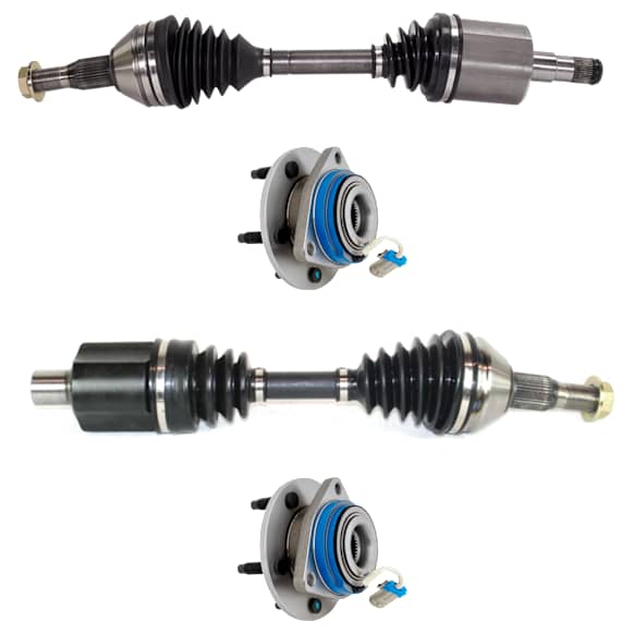 4-Piece Kit Front, Driver and Passenger Side Axle Assembly, New Kit FWD, includes (2) Axle Assembly and (2) Wheel Hub