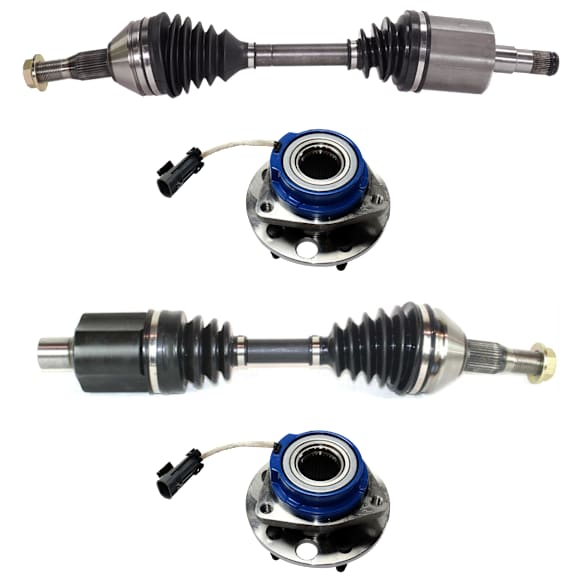 4-Piece Kit Front, Driver and Passenger Side Axle Assembly, New Kit, includes (2) Axle Assembly and (2) Wheel Hub