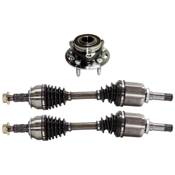 3-Piece Kit Front, Driver and Passenger Side Axle Assembly, New, Includes (2) Axle Assembly and (1) Wheel Hub