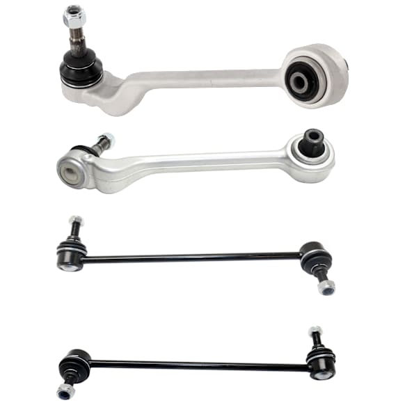 4-Piece Kit Front, Driver and Passenger Side, Lower, Rearward Control Arm, includes (2) Control Arm and (2) Sway Bar Link