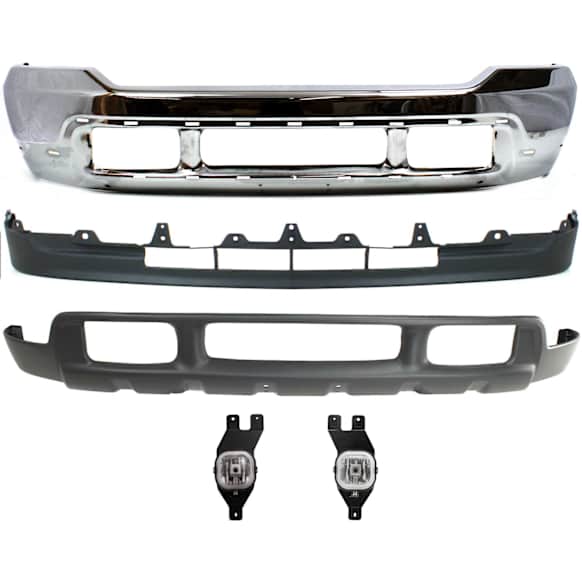 2003 Ford Excursion XLT - 5-Piece Kit Front Bumper, Chrome, Sport Utility, Includes (1) Bumper, (2) Fog Light, and (2) Valance