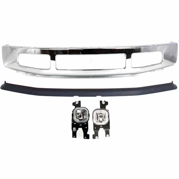 4-Piece Kit, Front Bumper, Chrome, Includes (1) Bumper, (2) Fog Light, and (1) Valance
