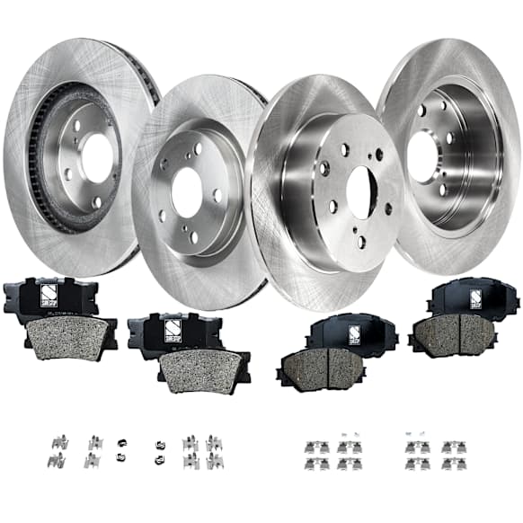 4-Wheel Set Front and Rear Brake Disc and Pad Kit, Plain Surface 5 Lugs Front-295.91 mm/Rear-280.92 mm Ceramic Pro-Line Series, Includes (2) Brake Pad Set and (4) Brake Disc
