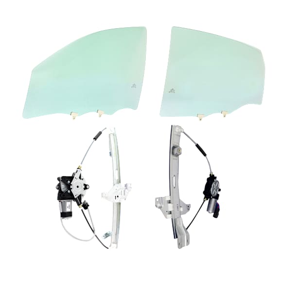 4-Piece Kit Front and Rear, Driver Side Door Glass, Green Tint, DD11059 GTYN, DD11061 GTYN, Includes (2) Window Regulator and (2) Door Glass