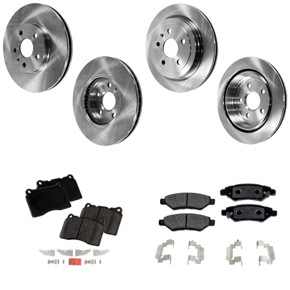 4-Wheel Set Front and Rear Brake Disc and Pad Kit, Plain Surface 5 Lugs Front-315.98 mm/Rear-314.96 mm Ceramic Pro-Line Series, Includes (2) Brake Pad Set and (4) Brake Disc