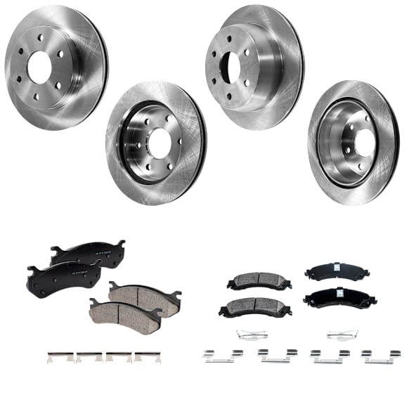 4-Wheel Set Front and Rear Brake Disc and Pad Kit, Plain Surface 6 Lugs Front-305.05 mm/Rear-325.12 mm Ceramic Pro-Line Series, Includes (4) Disc and (2) Pad Set