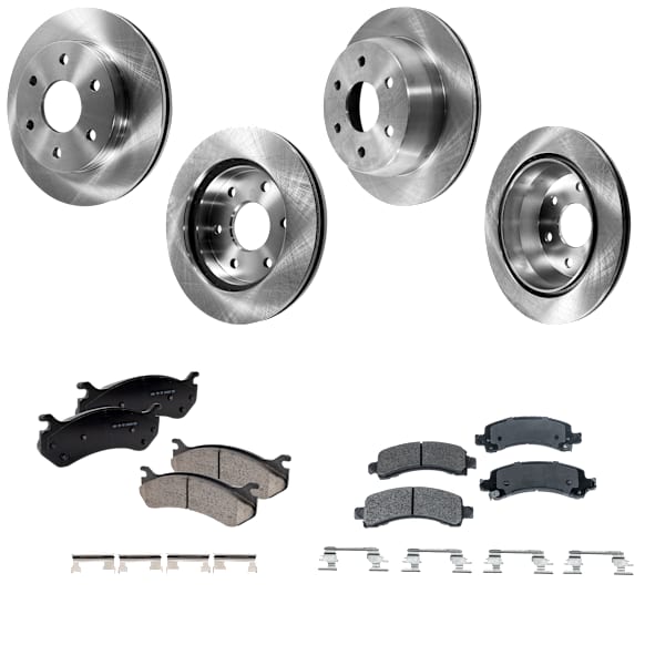 4-Wheel Set Front and Rear Brake Disc and Pad Kit, Plain Surface 6 Lugs Front-305.05 mm/Rear-325.12 mm Front-Ceramic/Rear-Semi-Metallic Pro-Line Series, Includes (4) Disc and (2) Pad Set