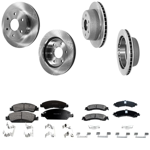 4-Wheel Set Front and Rear Brake Disc and Pad Kit, Plain Surface, 6 Lugs, Ceramic, For Models with 4-Wheel Steering, Pro-Line Series