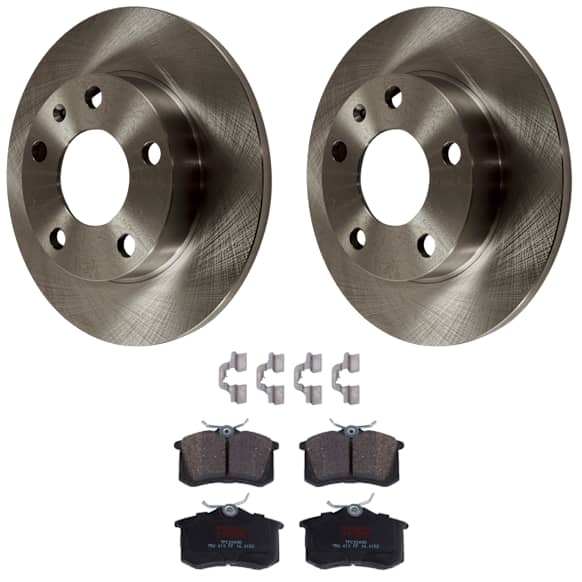 2004 Audi A4 - 2-Wheel Set Rear Brake Disc and Pad Kit, Plain Surface, 5 Lugs, 245.11 mm, Semi-metallic, To Chassis/Vin 8M-4-024 000, 1.8L 4Cyl, Includes (2) Disc and (1) Pad Set
