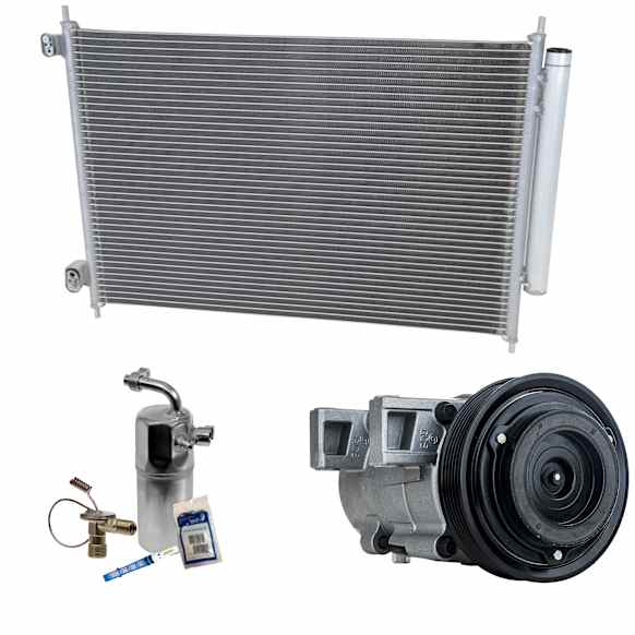 3-Piece Kit A/C Compressor Kit, With Clutch, 6-Groove Pulley, Includes (1) A/C Compressor, (1) A/C Condenser and (1) A/C Service Kit