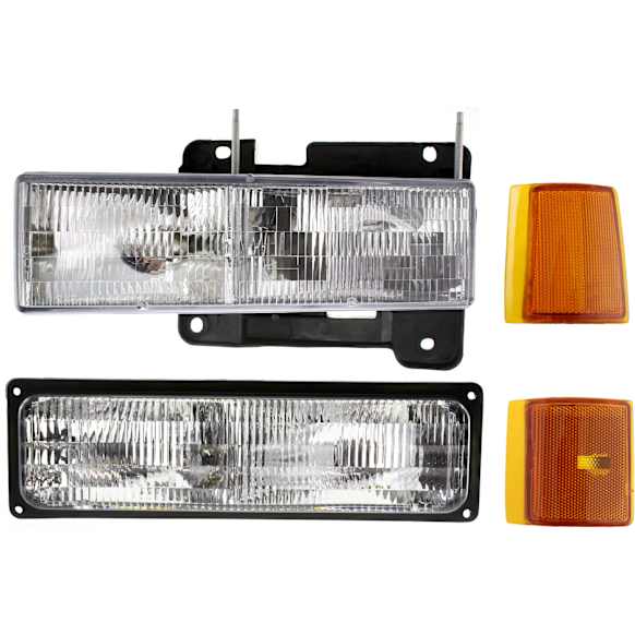 1995 GMC C1500 - 4-Piece Kit Driver Side Halogen Headlight, With bulb(s), For Models With Dual Composite Headlights, Type 2, OE Replacement, Includes (1) Turn Signal Light, (1) Headlight, (1) Reflector and (1) Side Marker