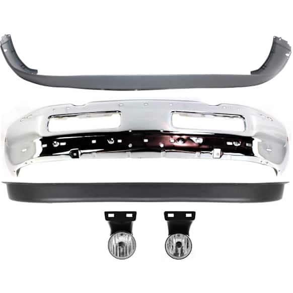 2001 Dodge Ram 2500 - 5-Piece Kit Front Bumper, Old Body Style, For Models Without Sport Package, Chrome, Includes (1) Bumper, (1) Bumper Cover, (2) Fog Light, and (1) Valance