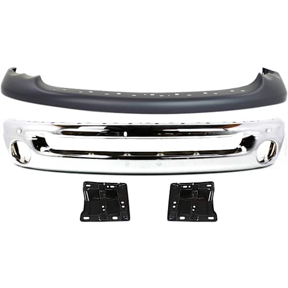2003 Dodge Ram 1500 - 4-Piece Kit Front Bumper, For Models With Bumper and Upper Fascia, Type 2, For Models Without Tow Hook, Chrome, Includes (1) Bumper, (2) Bumper Bracket, and (1) Valance