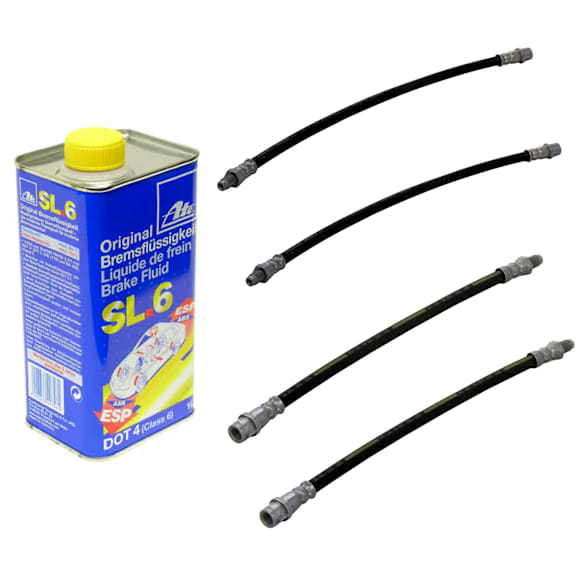 KIT-070224-004 5-Piece Kit Genuine Mercedes Benz Brake Line, EPDM Rubber, Includes (4) Brake Line and (1) Brake Fluid