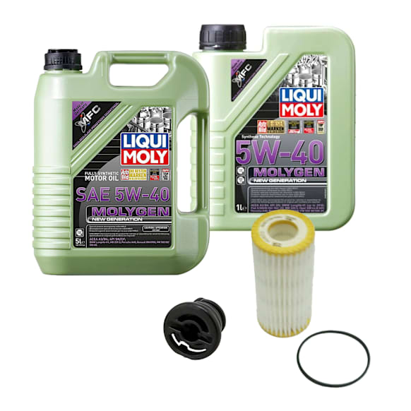 2016 Audi TT Quattro - 4-Piece Kit Full Synthetic Motor Oil, 6.02 Quart (qt) capacity, 4-Piece Kit, Genuine Audi, Volkswagen  Includes (2) Motor Oil, (1) Oil Drain Plug, and (1) Oil Filter