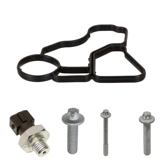 KIT-070224-261 5-Piece Kit Oil Filter Housing Gasket - Direct Fit, Includes (1) Oil Filter Housing Gasket, (1) Oil Pressure Switch and (3) Oil Filter Housing Plug