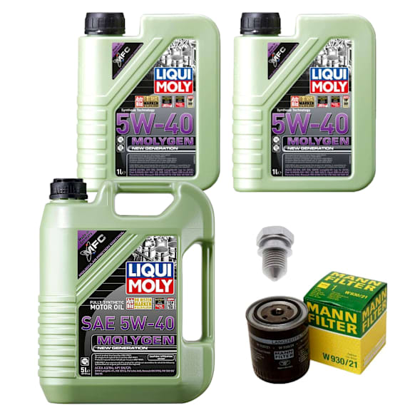 2004 Audi A4 Quattro - 5-Piece Kit Full Synthetic Motor Oil, 6.76 Quart (qt) capacity, 5-Piece Kit, Genuine Audi, Volkswagen  Includes (3) Motor Oil, (1) Oil Drain Plug, and (1) Oil Filter