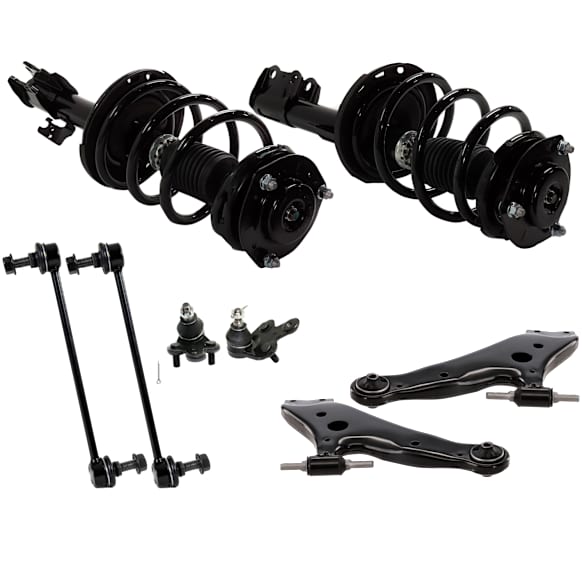 8-Piece Kit Front, Driver and Passenger Side, Lower Fully Loaded Strut, Includes (2) Ball Joint, (2) Control Arm, (2) Loaded Strut, and (2) Sway Bar Link