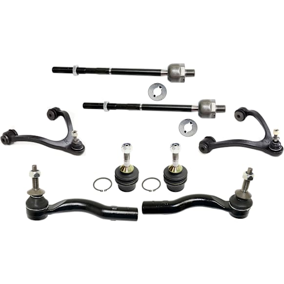 8-Piece Kit Front, Driver and Passenger Side, Inner and Outer, Upper and Lower Control Arm, includes (2) Ball Joint, (2) Control Arm, and (4) Tie Rod End