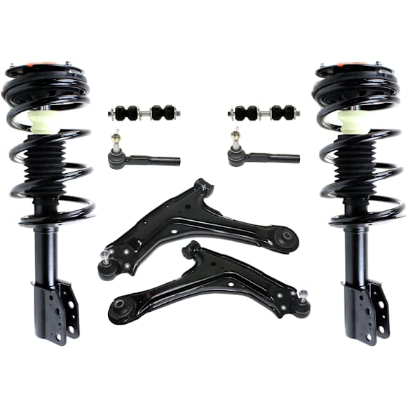 8-Piece Kit FrontDriver and Passenger SideInner and OuterLowerFront To End Fully Loaded Strut Includes (2) Control Arm, (2) Tie Rod End, (2) Sway Bar Link and (2) Shock Absorber and Strut Assembly