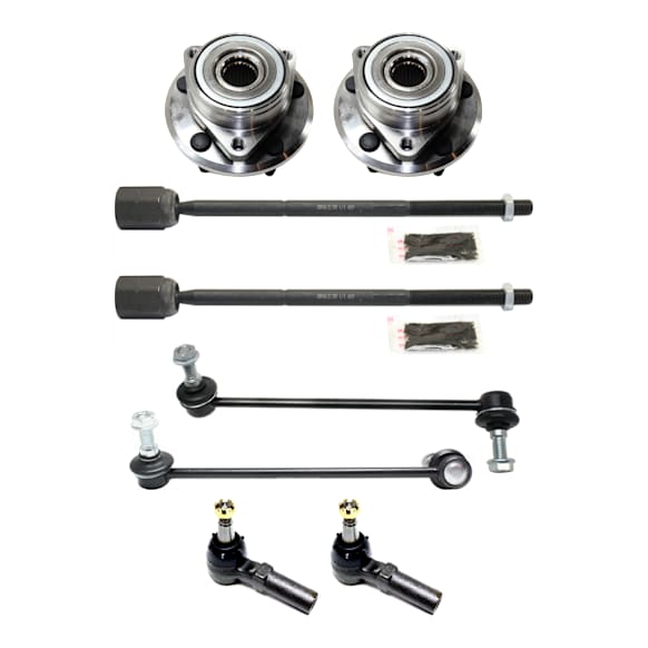 2-Wheel Set Front, Driver and Passenger Side, Inner and Outer, Lower, Front To End Wheel Hub, 5 Lugs, With Bearing,, 3.0L, 6Cyl, Includes (2) Sway Bar Link, (4) Tie Rod End, and (2) Wheel Hub