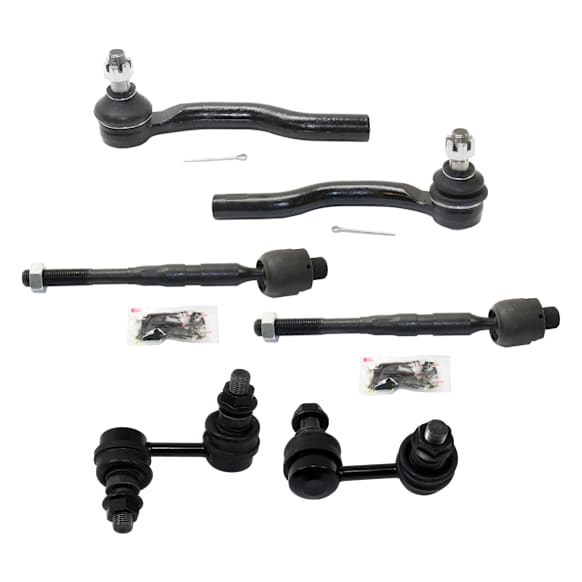 6-Piece Kit Front, Driver and Passenger Side, Inner and Outer, Lower, Front To End Tie Rod End Includes (2) Sway Bar Link and (4) Tie Rod End