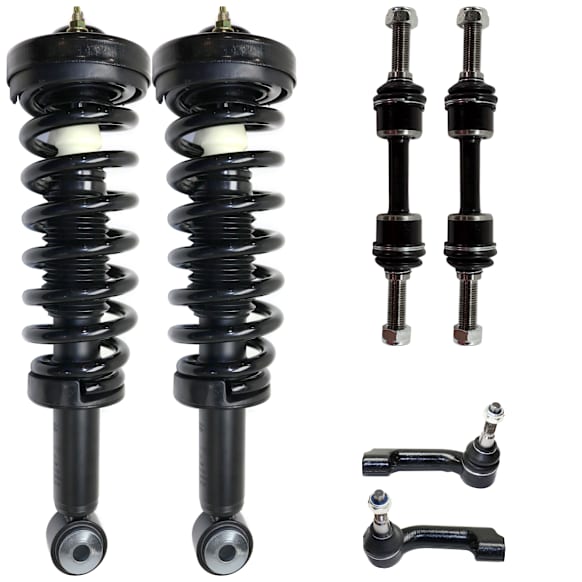 6-Piece Kit Front, Driver and Passenger Side, Outer Fully Loaded Strut, RWD, Includes (2) Tie Rod End, (2) Sway Bar Link and (2) Shock Absorber and Strut Assembly