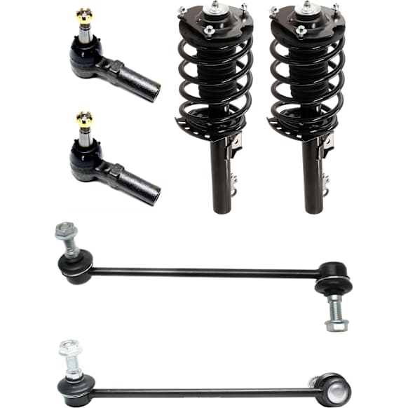 6-Piece Kit Front, Driver and Passenger Side, Outer Fully Loaded Strut, Includes (2) Loaded Strut, (2) Sway Bar Link, and (2) Tie Rod End