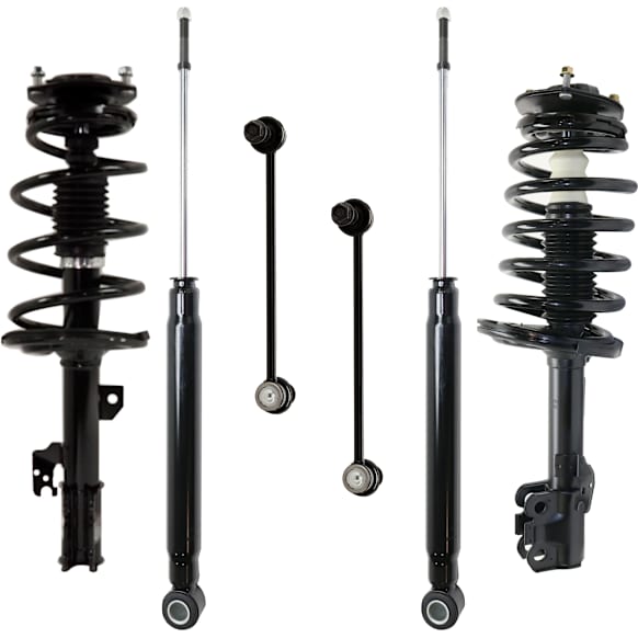 6-Piece Kit Front and Rear, Driver and Passenger Side Shock and Fully Loaded Strut, FWD, Includes (4) Shock Absorber and Strut Assembly and (2) Sway Bar Link