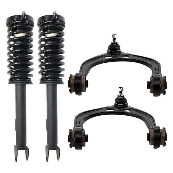 4-Piece Kit Front, Driver and Passenger Side, Upper Fully Loaded Strut, RWD, Includes (2) Control Arm and (2) Shock Absorber and Strut Assembly