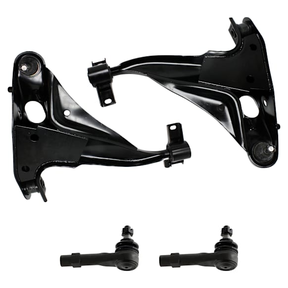 4-Piece Kit Front, Driver and Passenger Side, Outer, Lower Control Arm, includes (2) Control Arm and (2) Tie Rod End
