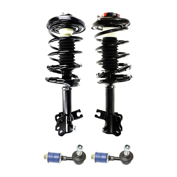 4-Piece Kit Front, Driver and Passenger Side Fully Loaded Strut, includes (2) Loaded Strut and (2) Sway Bar Link