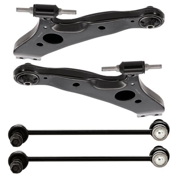4-Piece Kit Front, Driver and Passenger Side, Lower Control Arm, Includes (2) Control Arm and (2) Sway Bar Link