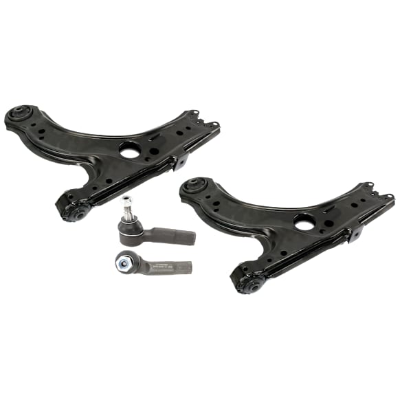 4-Piece Kit Front, Driver and Passenger Side, Lower, Outer Control Arm, includes (2) Control Arm and (2) Tie Rod End