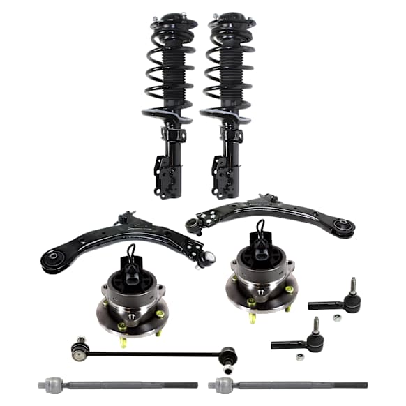 12-Piece Kit Shock Absorber and Strut Assembly, Includes (2) Control Arm, (2) Loaded Strut, (2) Sway Bar Link, (4) Tie Rod End, and (2) Wheel Hub