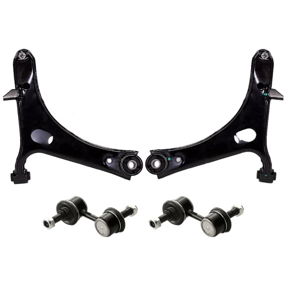 4-Piece Kit Front, Driver and Passenger Side, Lower Control Arm, includes (2) Control Arm and (2) Sway Bar Link