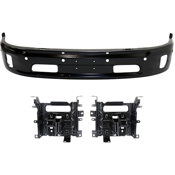 2-Piece Kit Front, Driver and Passenger Side Bumper Painted Black, Includes (1) Bumper and (1) Bumper Bracket