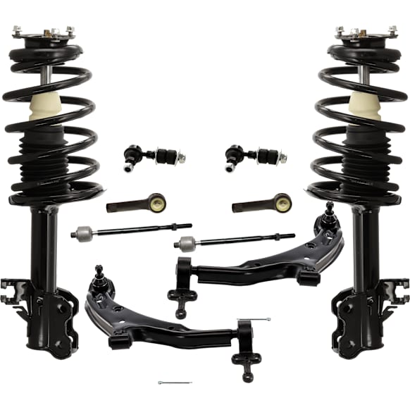 10-Piece Kit Front, Driver and Passenger Side, Lower, Inner and Outer Fully Loaded Strut, Includes (2) Control Arm, (4) Tie Rod End, (2) Sway Bar Link and (2) Shock Absorber and Strut Assembly