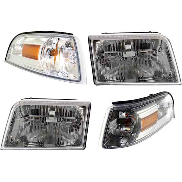 4-Piece Kit, Driver and Passenger Side Halogen Headlight, With bulb(s), OE Replacement, Includes (2) Corner Light and (2) Headlight