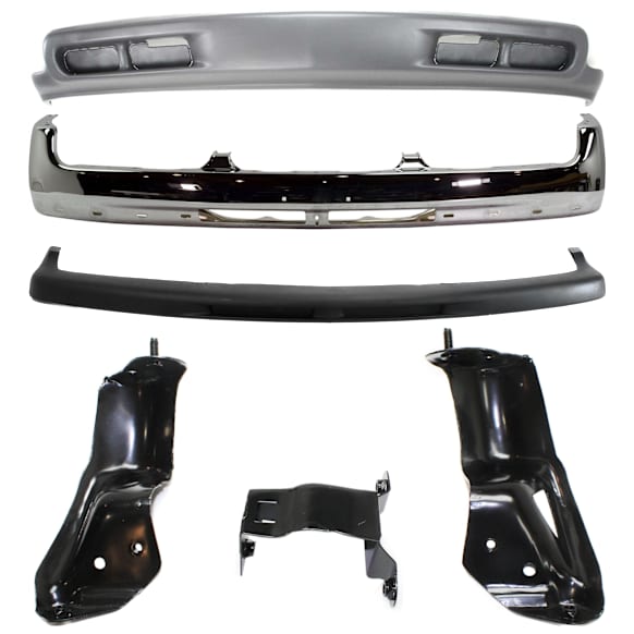 2000 Chevrolet Silverado 1500 - 4-Piece Kit Front Bumper, Chrome, Includes (1) Bumper Trim, (1) Bumper, (1) Valance and (1) Bumper Bracket