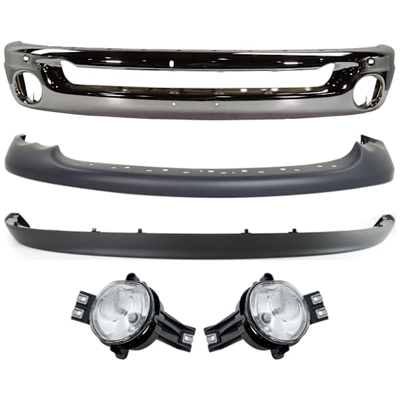 2005 Dodge Ram 1500 - 5-Piece Kit Front Bumper, Chrome, Standard Cab Pickup, Includes (1) Bumper, (2) Fog Light, and (2) Valance