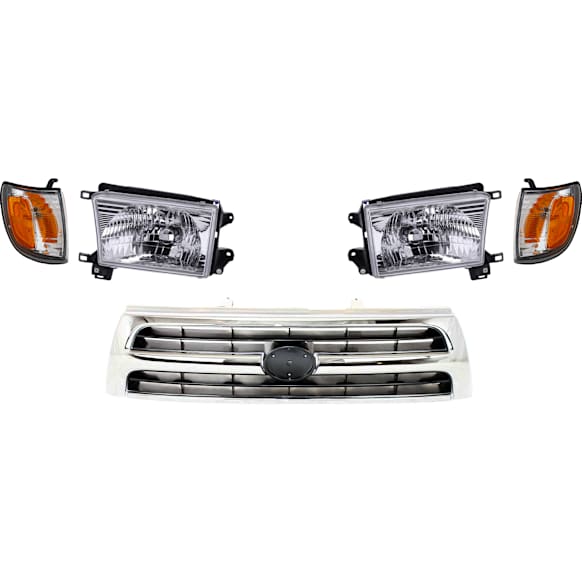 5-Piece Kit Grille Chrome Shell with Silver Insert, Includes (2) Corner Light, (1) Grille Assembly and (2) Headlight