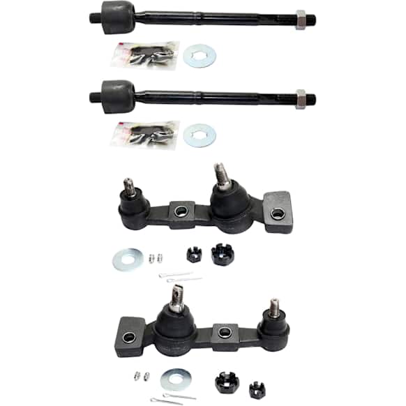 4-Piece Kit Front, Driver and Passenger Side, Lower Ball Joint, includes (2) Ball Joint and (2) Tie Rod End
