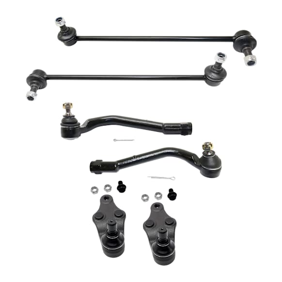 6-Piece Kit Front, Driver and Passenger Side, Outer Tie Rod End, Includes (2) Ball Joint, (2) Sway Bar Link, and (2) Tie Rod End