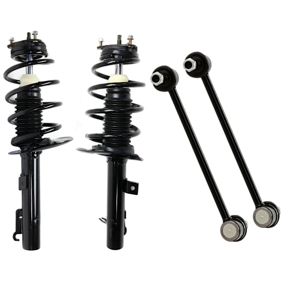 4-Piece Kit Front, Driver and Passenger Side Fully Loaded Strut, includes (2) Loaded Strut and (2) Sway Bar Link