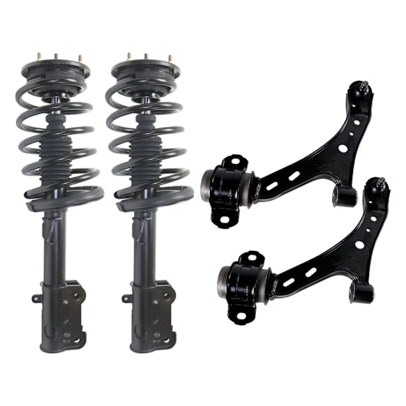 4-Piece Kit Front, Driver and Passenger Side Fully Loaded Strut, includes (2) Control Arm and (2) Loaded Strut