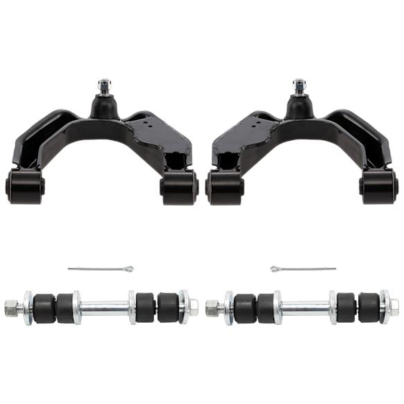 4-Piece Kit Front, Driver and Passenger Side, Upper Control Arm, includes (2)Control Arm and (2)Sway Bar Link