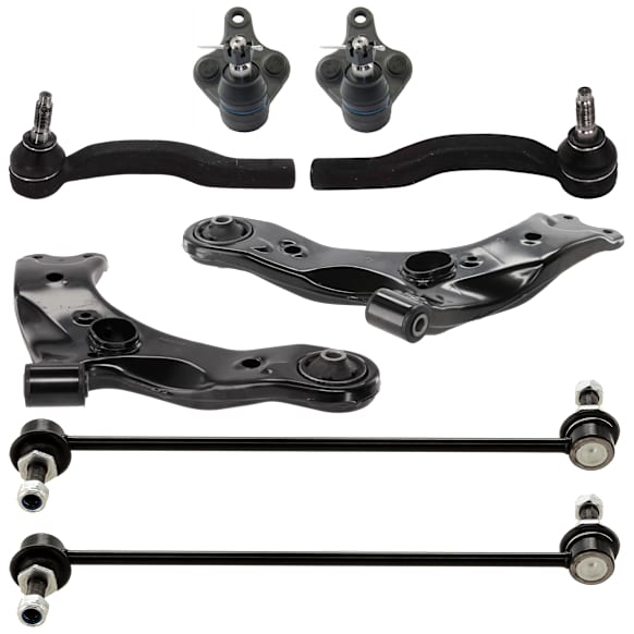 8-Piece Kit Front, Driver and Passenger Side, Lower Control Arm, Includes (2) Ball Joint, (2) Control Arm, (2) Sway Bar Link, and (2) Tie Rod End