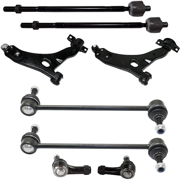 8-Piece Kit Front, Driver and Passenger Side, Lower Control Arm, Includes (2) Control Arm, (2) Sway Bar Link, and (4) Tie Rod End