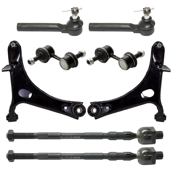8-Piece Kit Front, Driver and Passenger Side, Lower Control Arm, Includes (2) Control Arm, (2) Sway Bar Link, and (4) Tie Rod End